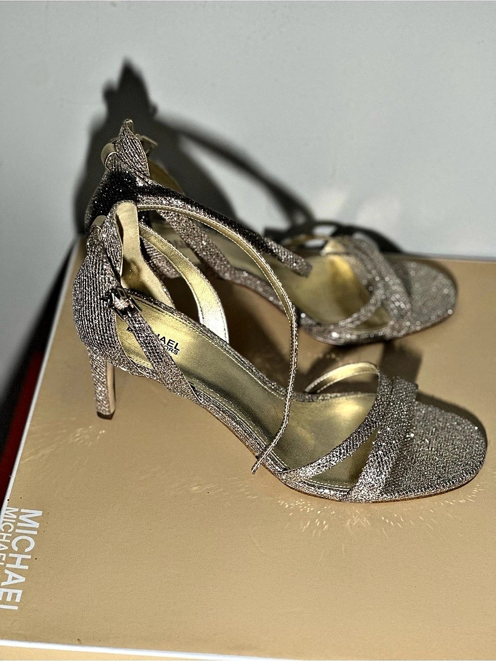 Michael Kors Kimberly Sandal Glitter Mesh Heels US 10 Like New